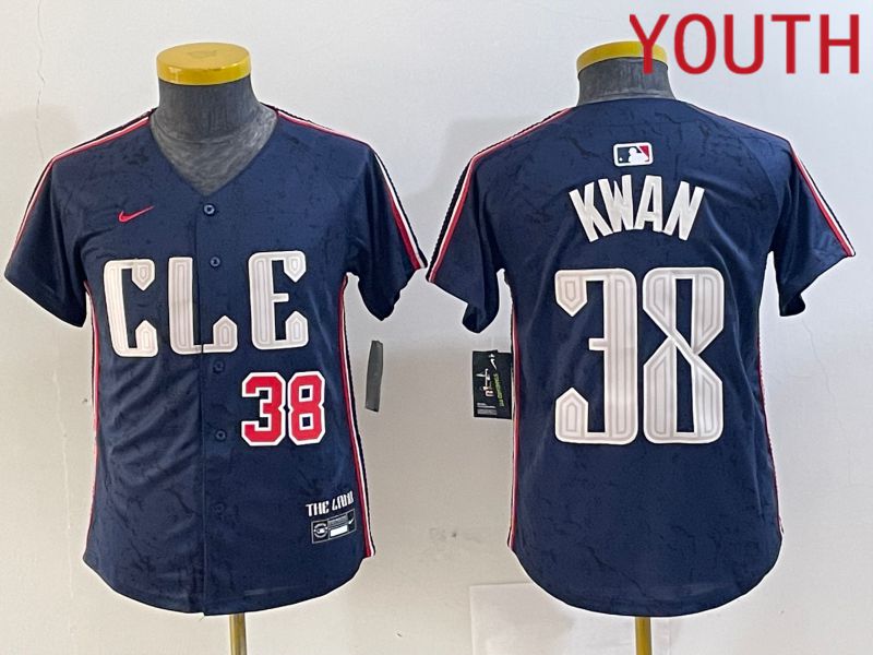 Youth Cleveland Indians #38 Kwan Blue City Edition Nike 2024 MLB Jersey style 3->youth mlb jersey->Youth Jersey